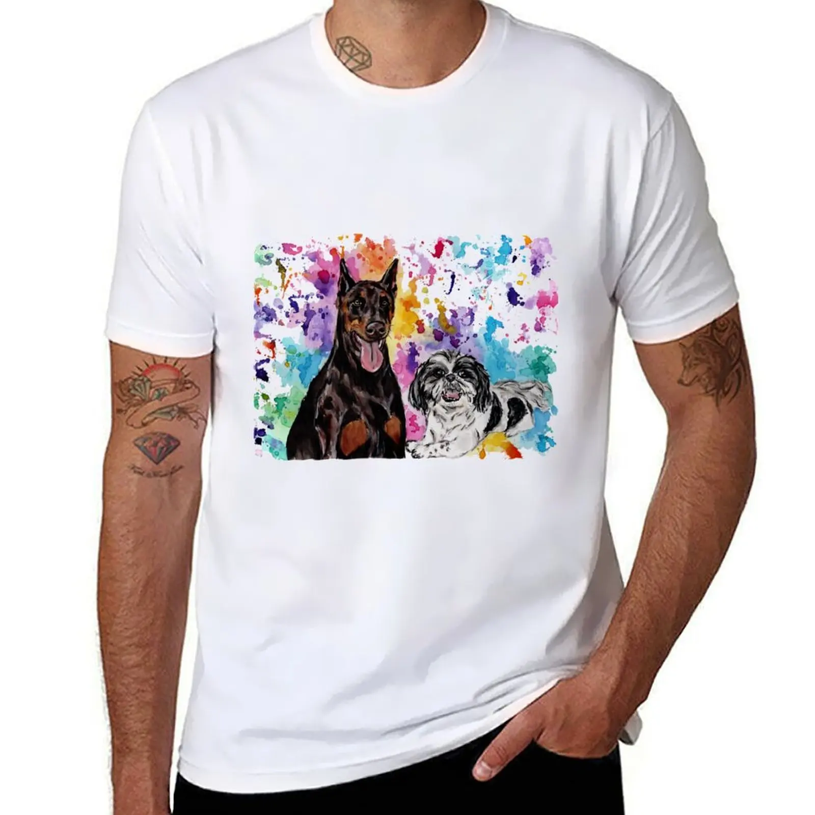

Watercolour Doberman and Shih-Tzu T-Shirt custom t-shirts T-shirts oversize customizeds summer shirt shirts graphic tee men