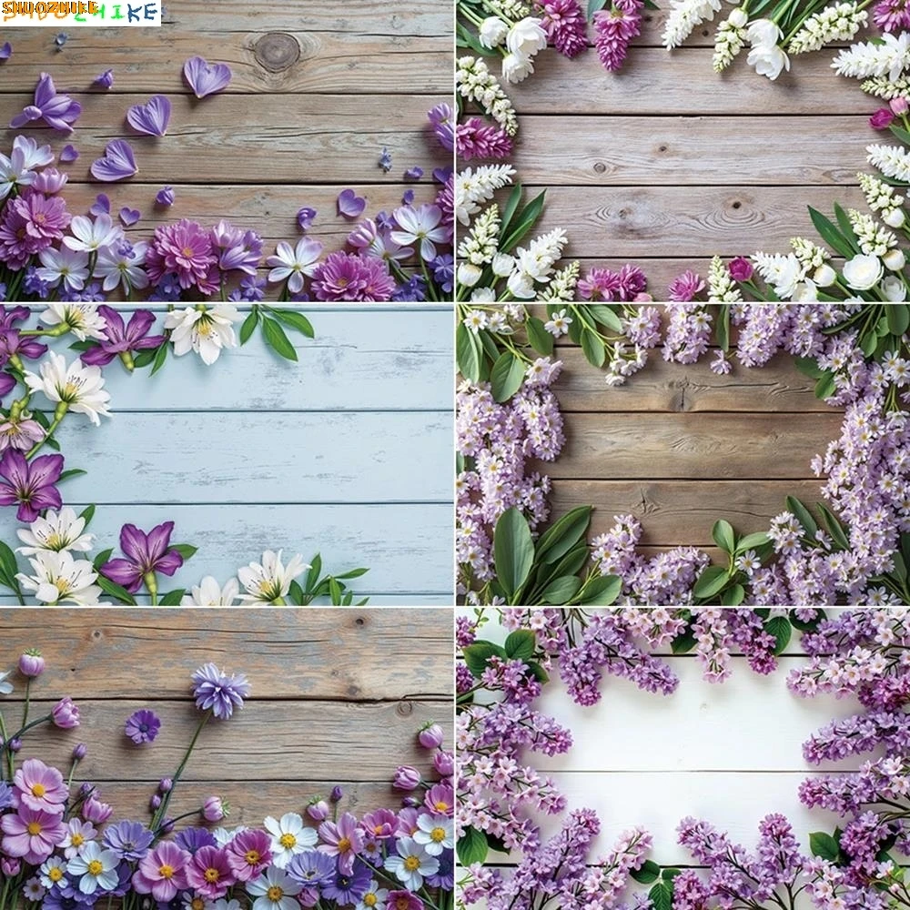 

Spring Flowers Wooden Backdrop Wood Board Photography Wallpaper Background Product Birthday Easter Studio Photo Supplies