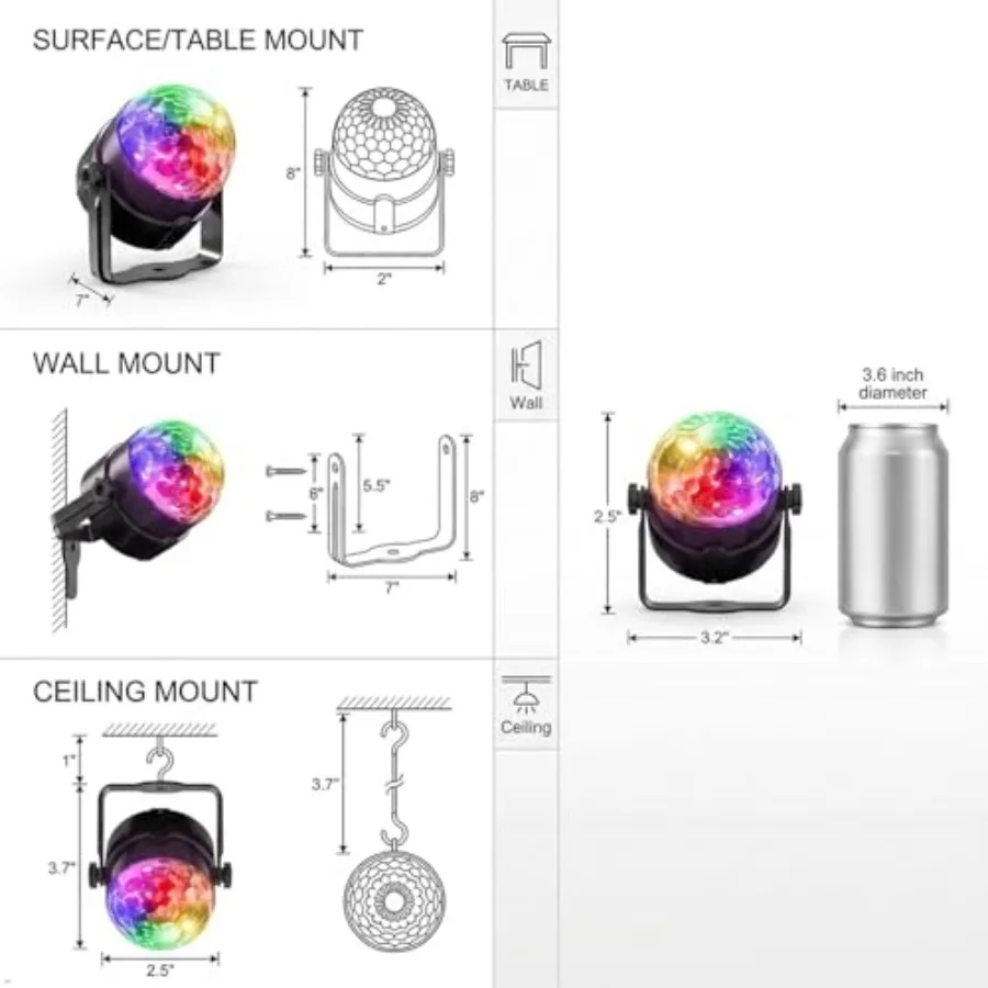 Sound Activated Party Lights, Disco Ball Light, 2-Pack Sound Activated Party Lights, Disco Ball Light, Family atmosphere lamp,