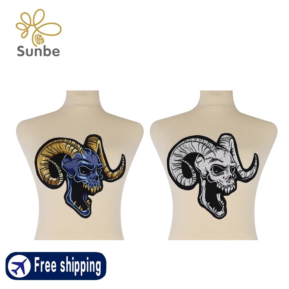 Sheep Skull Design Stickers Iron on Patches DIY for Punk Rock Clothes Biker Jacket Embroidery Applique Badge 5 pieces