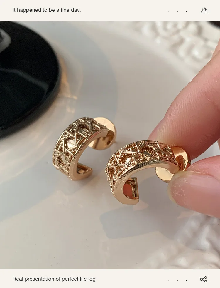 Roségold Hexagramm Runde Ohrstecker für Damen, 18K Vergoldet, Premium-Ohrringe, Leichter Luxus Vintage-Stil Schmuck Geschenk – Detail 8