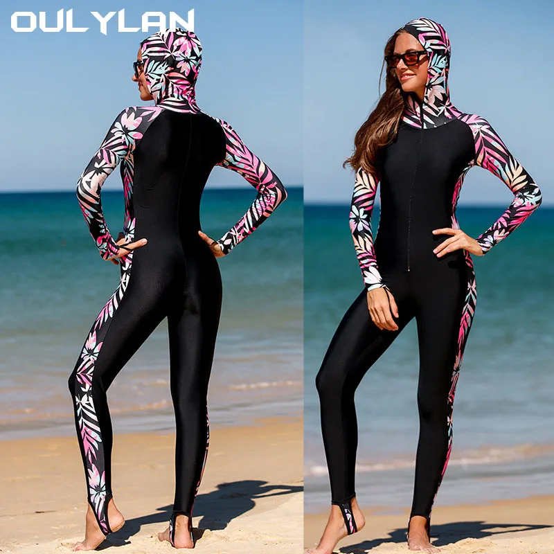 Oulylan Stitching High Elasticity Color Surf Diving Suit Women Wetsuit Hood Diving Suit Women Surf Scuba Dive Jellyfish