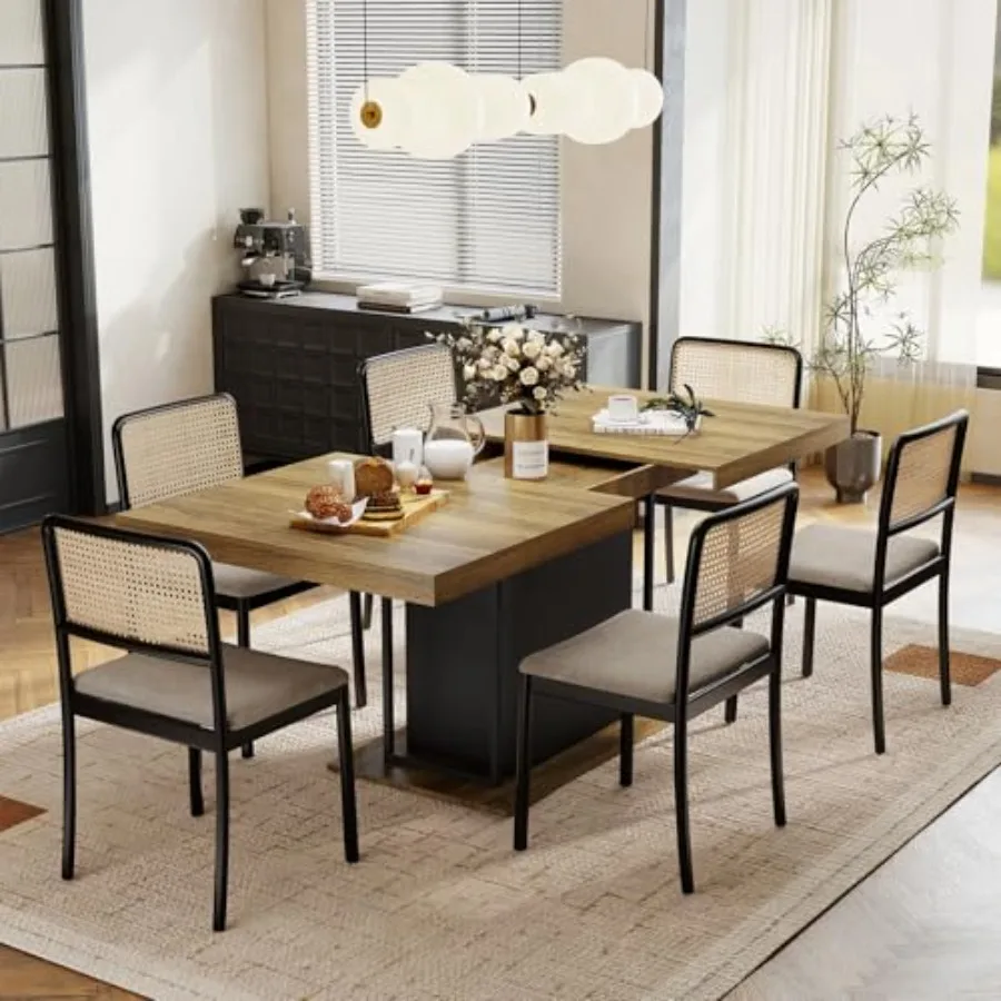 

Расширяемые обеденные столы 63-78,7 дюймов для 4-8 фермерского дома, кухонный стол, выдвижной обеденный стол, компактный стол с металлом