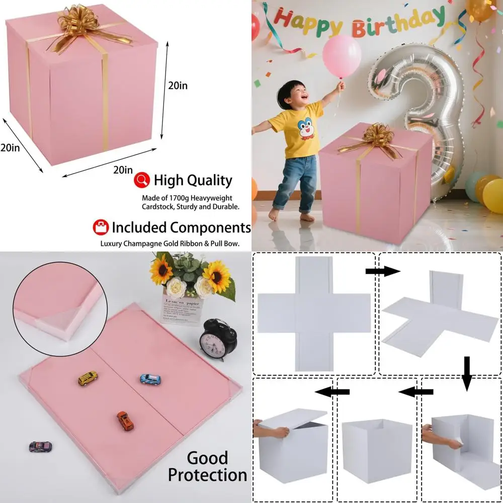 

Розовая подарочная коробка XXL 20x20x20 дюймов — идеально подходит для торжеств по случаю определения пола ребенка, дней рождения, праздников и особых событий