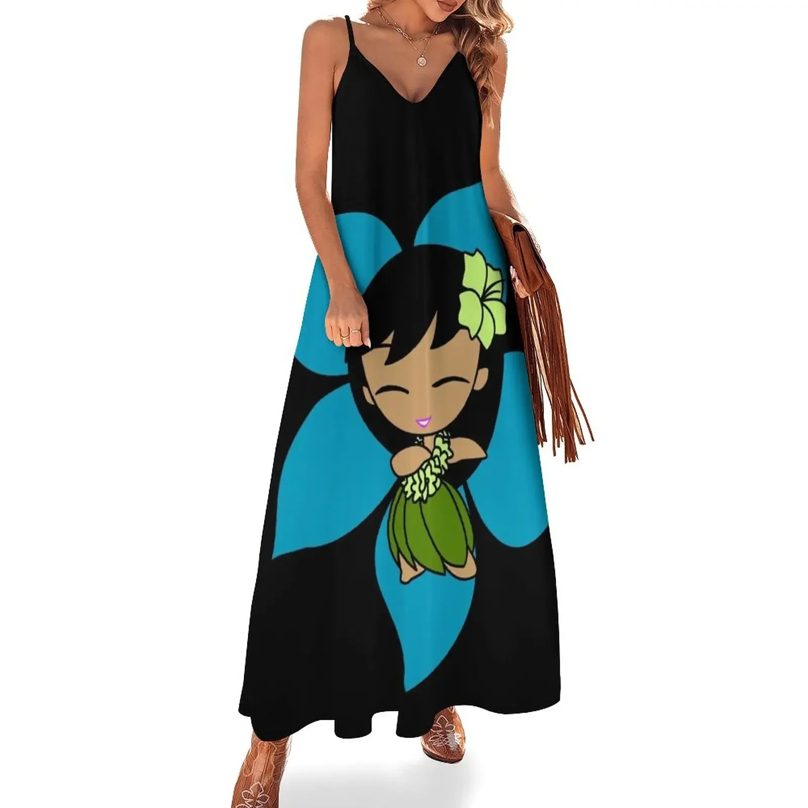

Aloha Honeys Hawaiian Hibiscus Hula Girl - Turquoise Sleeveless Dress loose women's dress summer dresses ladies 2025 Dress