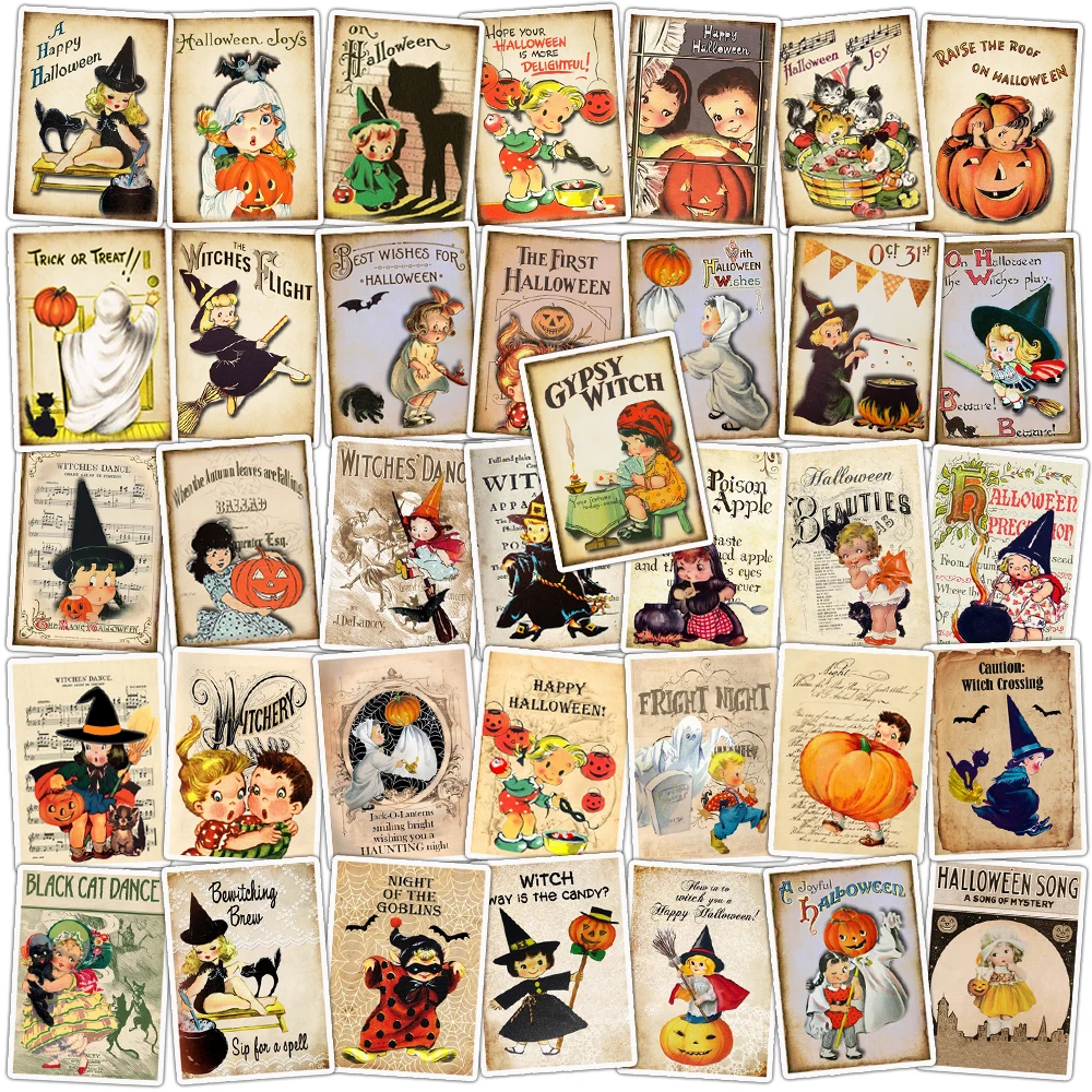 Retro Halloween Sticker Set, Decalque Vintage para Notebook, Laptop, Phone Case, Garrafa de Água, Guitarra, DIY Craft Decoration, Conjunto de 36