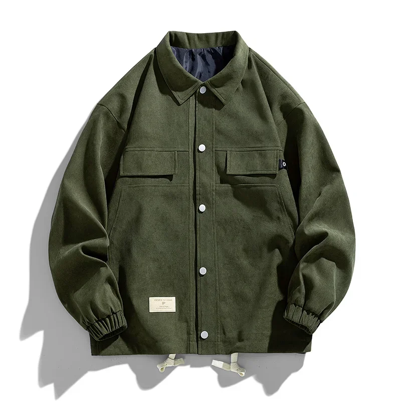 

2025 Vintage Men Suede Jacket Solid Color Standing Collar Thickened Shirt Jacket Korean Couple Clothing Male Shirts