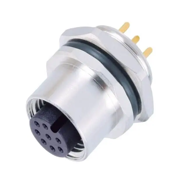 M12 8Pin Female A-Code PCB Contacts Panel Rear Mounting Socket