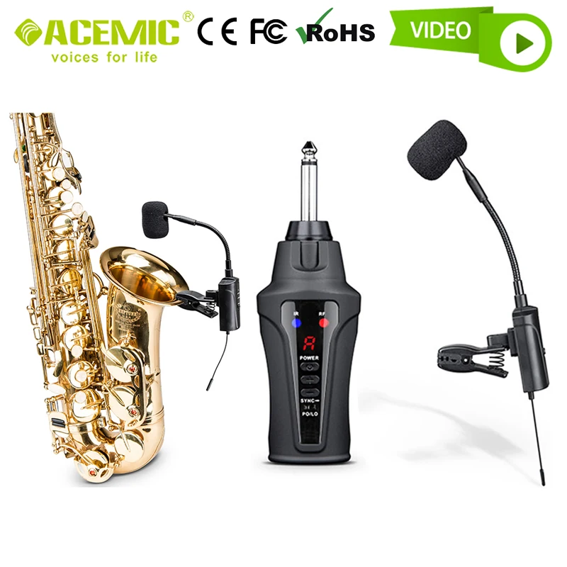 

Saxophone Microphone Wireless System Radio Clip-On Mic for Sax Alto Bass Record Wind Instrument Trumpet Trombone Clarinet ACEMIC