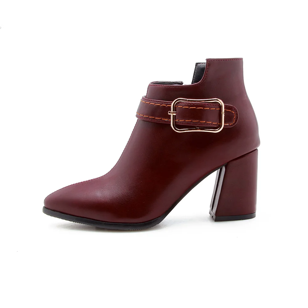 Sale  Brand New Winter Wine Red Beige Women Ankle Riding Boots Lady Party Shoes Chunky Heels EK183 Plus Big Size 10 32 43 47