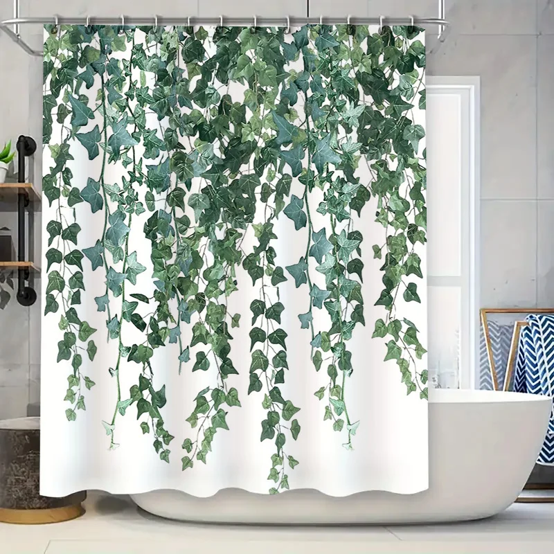 

Ботаническая занавеска для душа, зелень, узор в виде листьев, декор для ванной комнаты, тема природы, водонепроницаемая ткань, моющаяся, современный стиль, домашний текстиль