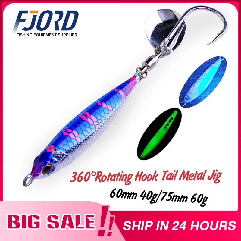 

FJORD Hyper Long Casting Metal Jig 30g 40g 60g 80g Fishing Lure Hard Saltwater Swimbait Rotating Hook Tail Spinner Fishing Item