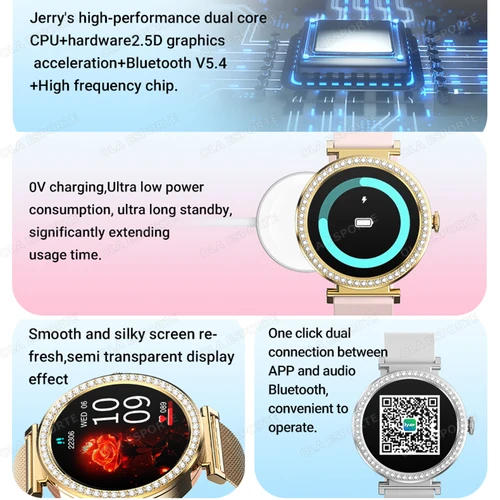 Imagen 2 del producto Reloj inteligente de circonio a la moda, pantalla AMOLED de 1,46 "", 5,4, llamada Bluetooth, monitoreo de temperatura y ritmo cardíaco, podómetro para reloj inteligente para mujer