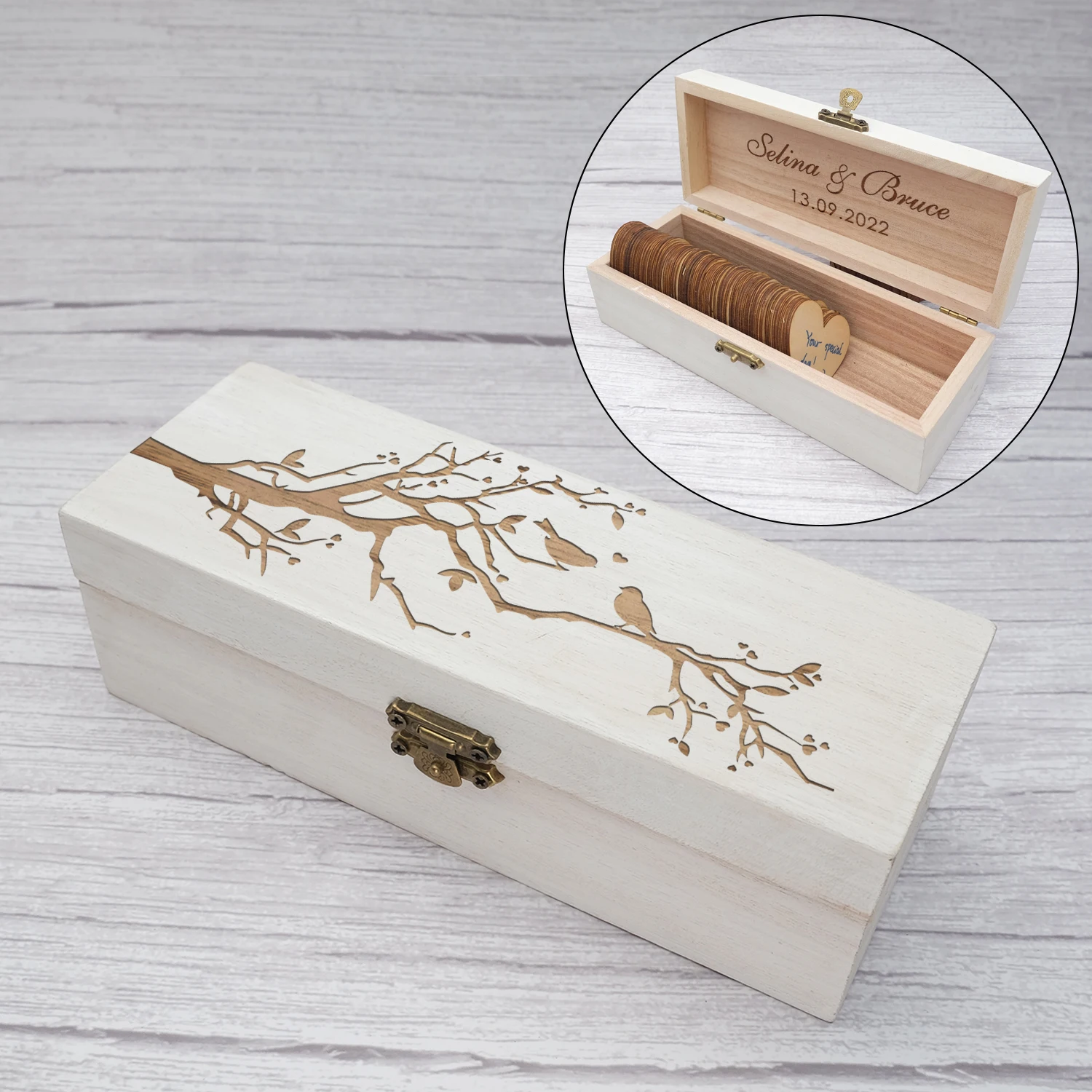 Custom Wedding Guestbook, Rustic Wedding Keepsake Box,Alternative Engraved Wooden Wedding Guest Book,Drop Box Hearts Wedding Gif