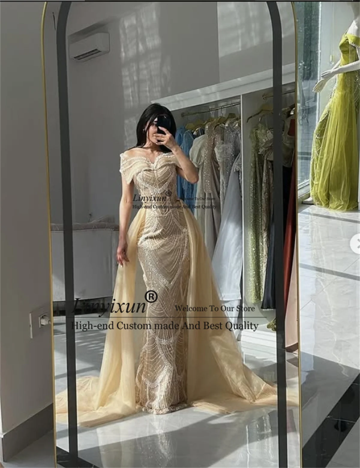 Dubai Aso Ebi Diamant Prom Kleider Elegante Off Schulter Meerjungfrau Abend Party Kleider Angepasst Lange Arabische robes de soirée