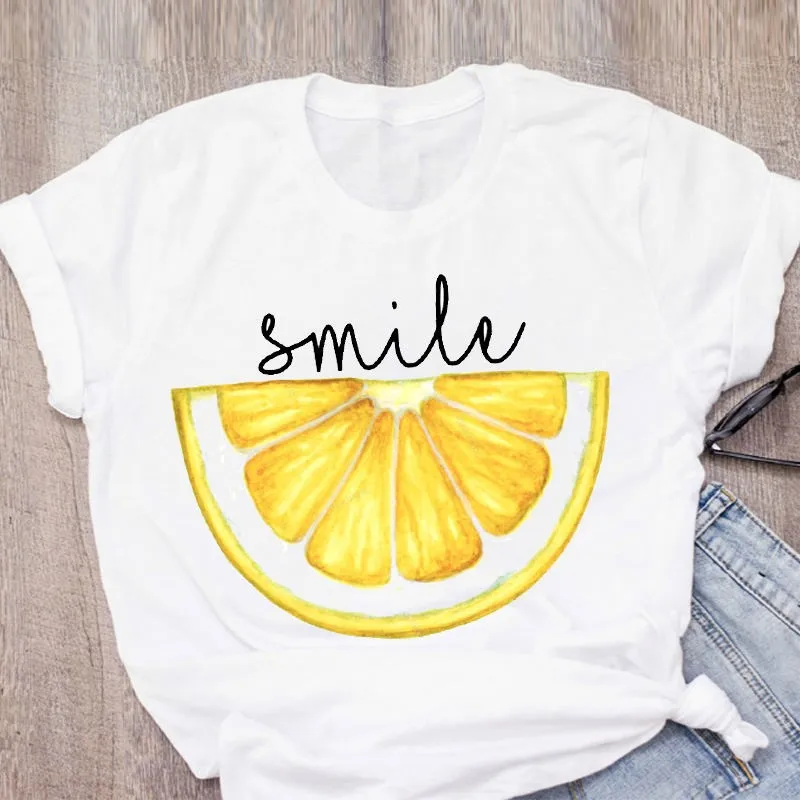 

Summer fruit glass watermelon lemon simple fashion plus size short sleeve T-shirt woman aesthetic clothes harajuku