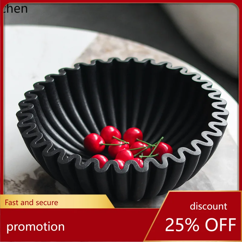 H1 Creative Grooved Ruffle Edge Fruit Plate Ornament, Ins-style Model Home Decoration, Snack and Fruit Bowl Display
