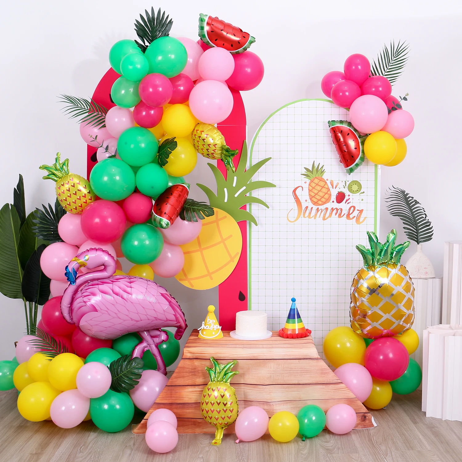 120 pcs, tropical balloon wreath arch set, Hawaiian beach summer party decorations, flamingo pineapple balloons