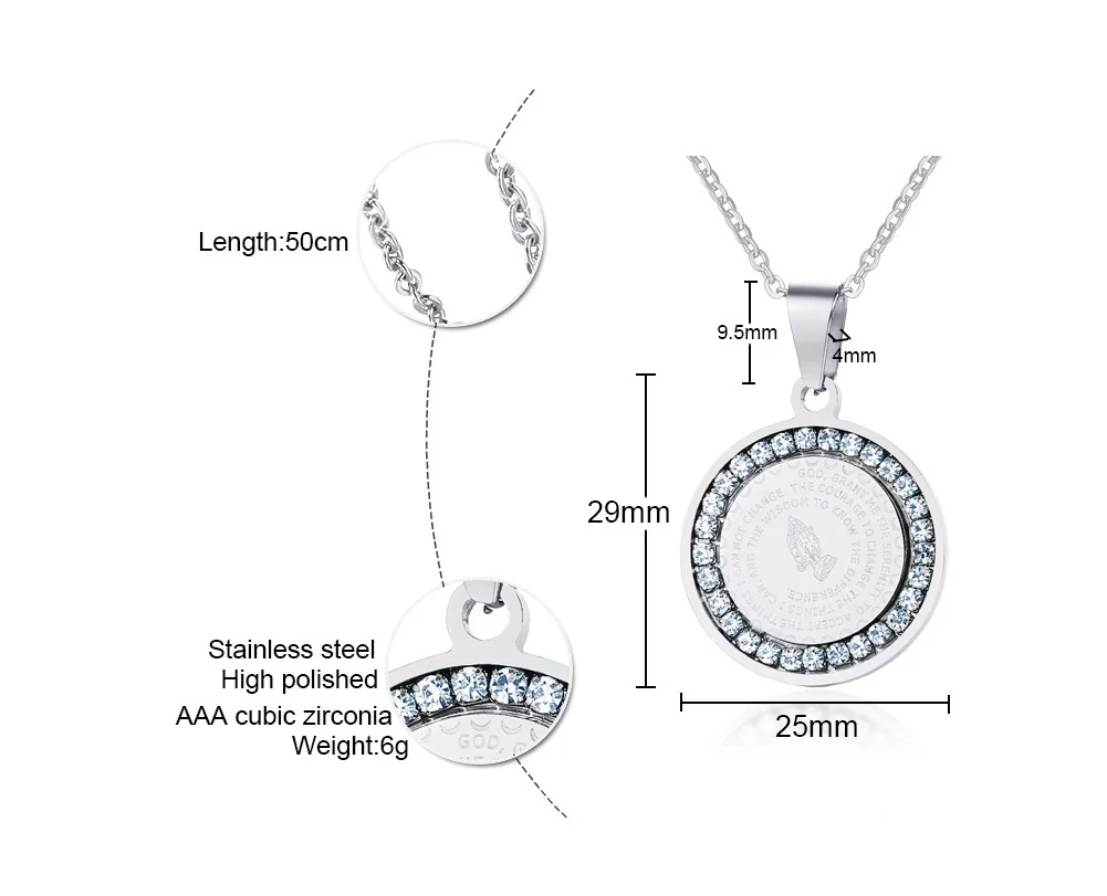 Mprain bow Herren Bibel Vers Gebet cz Halskette christlichen Schmuck Edelstahl beten Hände Münze Medaille Anhänger Halsketten – Detail 4