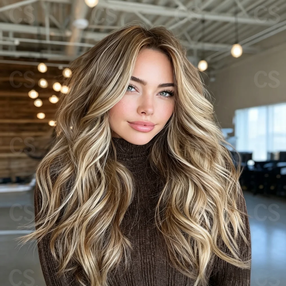 24 Inch Beautiful Highlight Blond Wave Front Wig for Women Pre-Plucked Glueless HD Transparent Lace Hair Wig