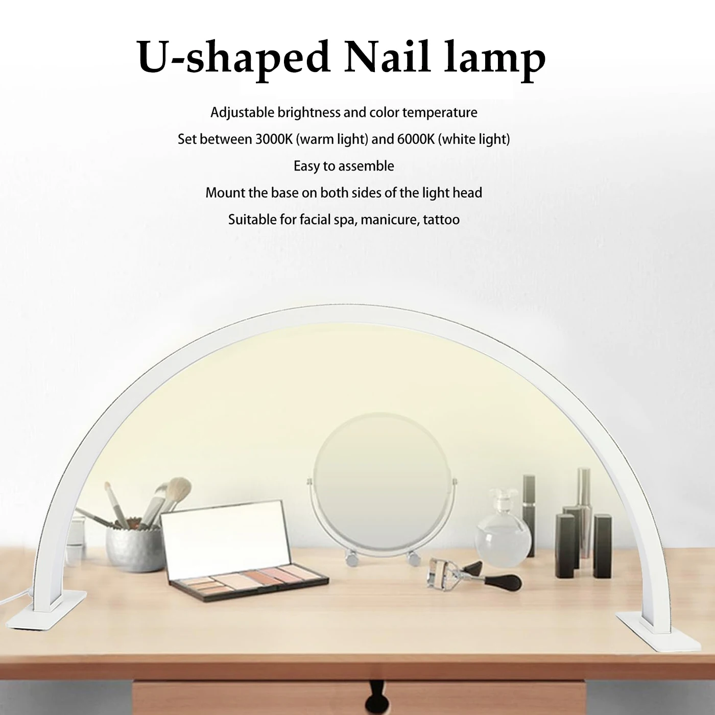 Desk LED Lamp U-shaped Fill-in Light for Manicure Half-moon-shaped Nail Light with Diamonds Manicure Lamp Nail Art Salon Tools