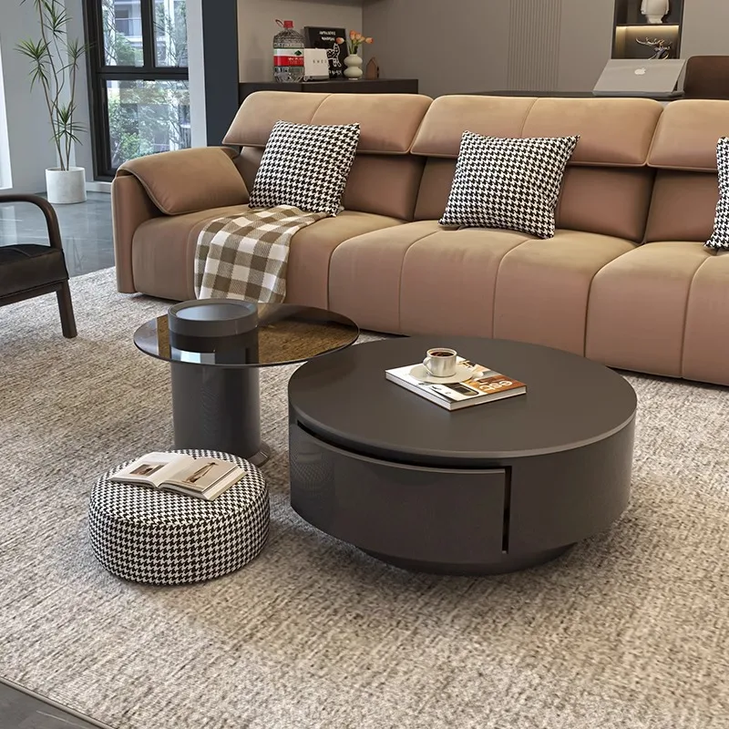 Italienischer minimalistischer runder Glas-Couchtisch aus Glas für den Wohnzimmer mit Steinplatten