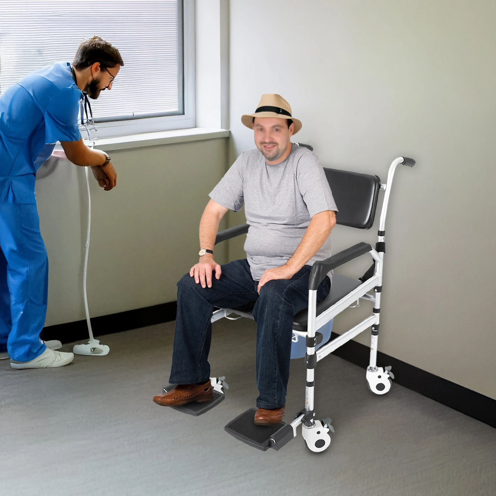 Folding Shower Chair for Elderly Disabled Bathing, Shower Seat, Bathroom Stool, Aluminum Alloy Toilet Commode with Wheels, Max Load 352 lbs
