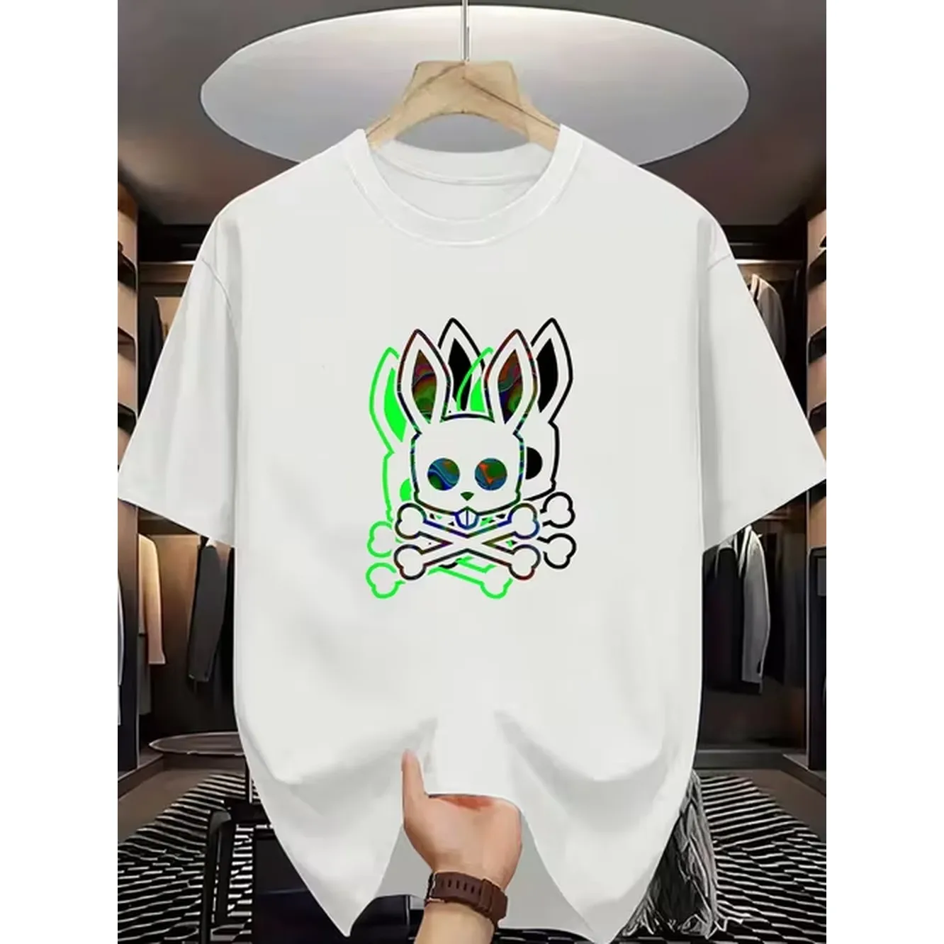 Mens Oversized Graphic T Shirt Casual Short Sleeve Cotton Skull Print Top For Daily Wear
