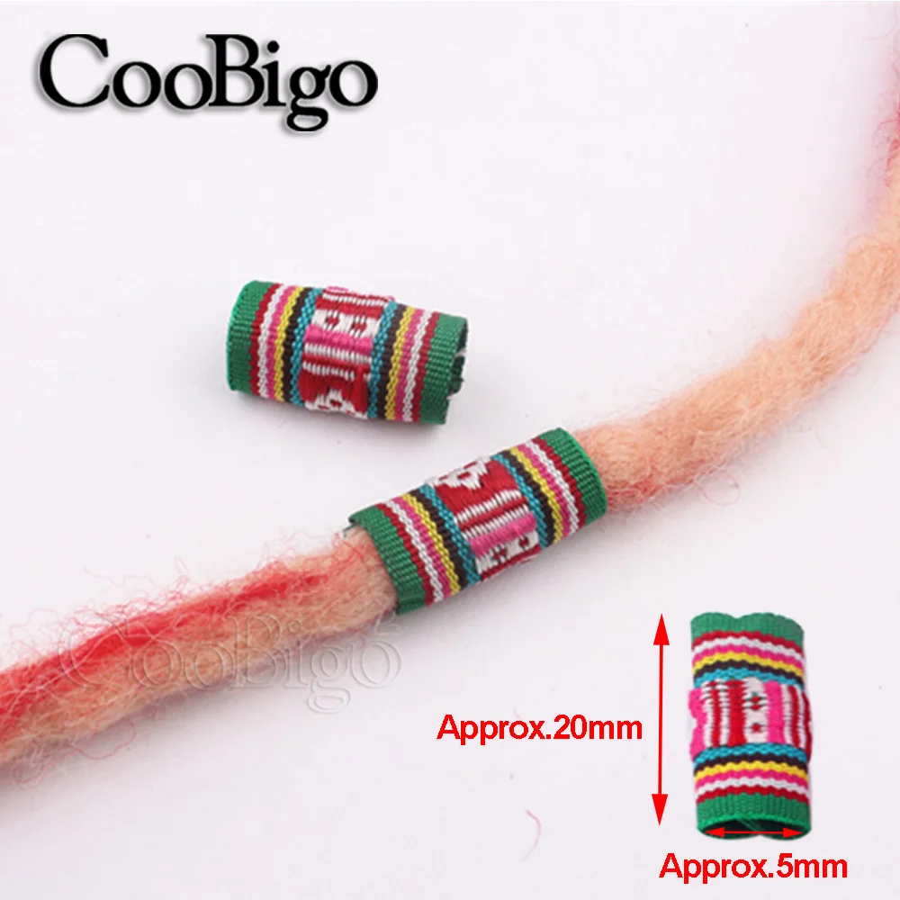 10pcs Braid Hair Rings Tube Hiphop Embroidery Fabric Dreadlock Beads Clips Cuff Headwear Hairwear Decor DIY Craft Supplies