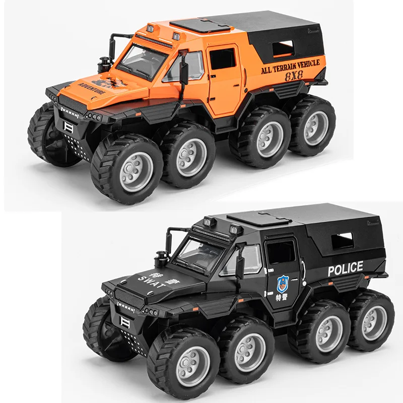 1:32 Conqueror Armored Police Car 6X6 Off-road Vehicle Simulated Model Alloy Diecast Car Sound Light Series Toy Gift