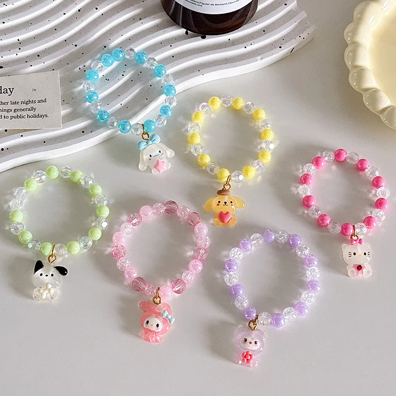 Cartoon Sanrio Crystal Couple Bracelet Hello Kitty Melody Cute Kuromi Cinnamorol Bangles Bestie Birthday Gift Jewelry Accessory