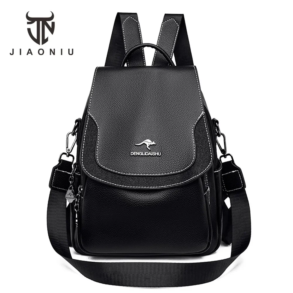 New Soft Leather Black Backpacks Large Capacity Shoulder Bag Ladies Fashion Women\'s Travel School Bags for Teen Girls Mochilas