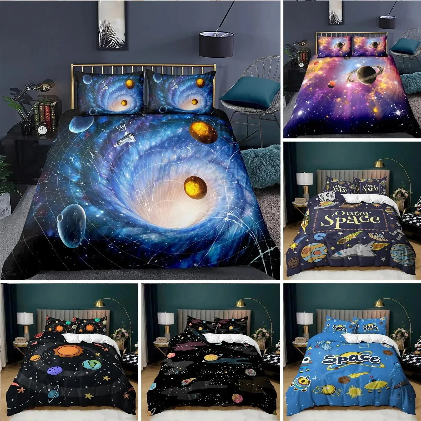 

Starry Sky Galaxy Duvet Cover Outer Space Bedding Set For Boys Girls Teen Microfiber Cosmos Solar System Planet Comforter Cover