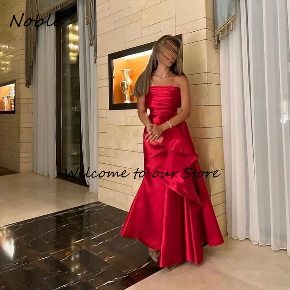 Noble Elegant Strapless Formal Occasion Gown Pleated Evening Dress Split Party Dress for Women Ankle-Length Long Prom Gown