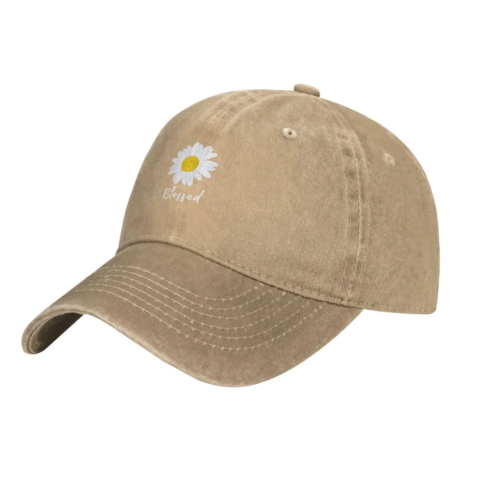 

Daisy Hat Adjustable Vintage Washed Cotton Baseball Cap for Men Women Christian Gifts Khaki