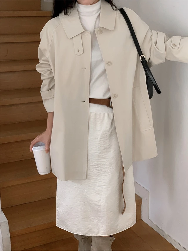 Chic British Style Casual Loose Women's Windbreaker Jacket Autumn Spring Fashion Versatile Design All-Match Outerwear
