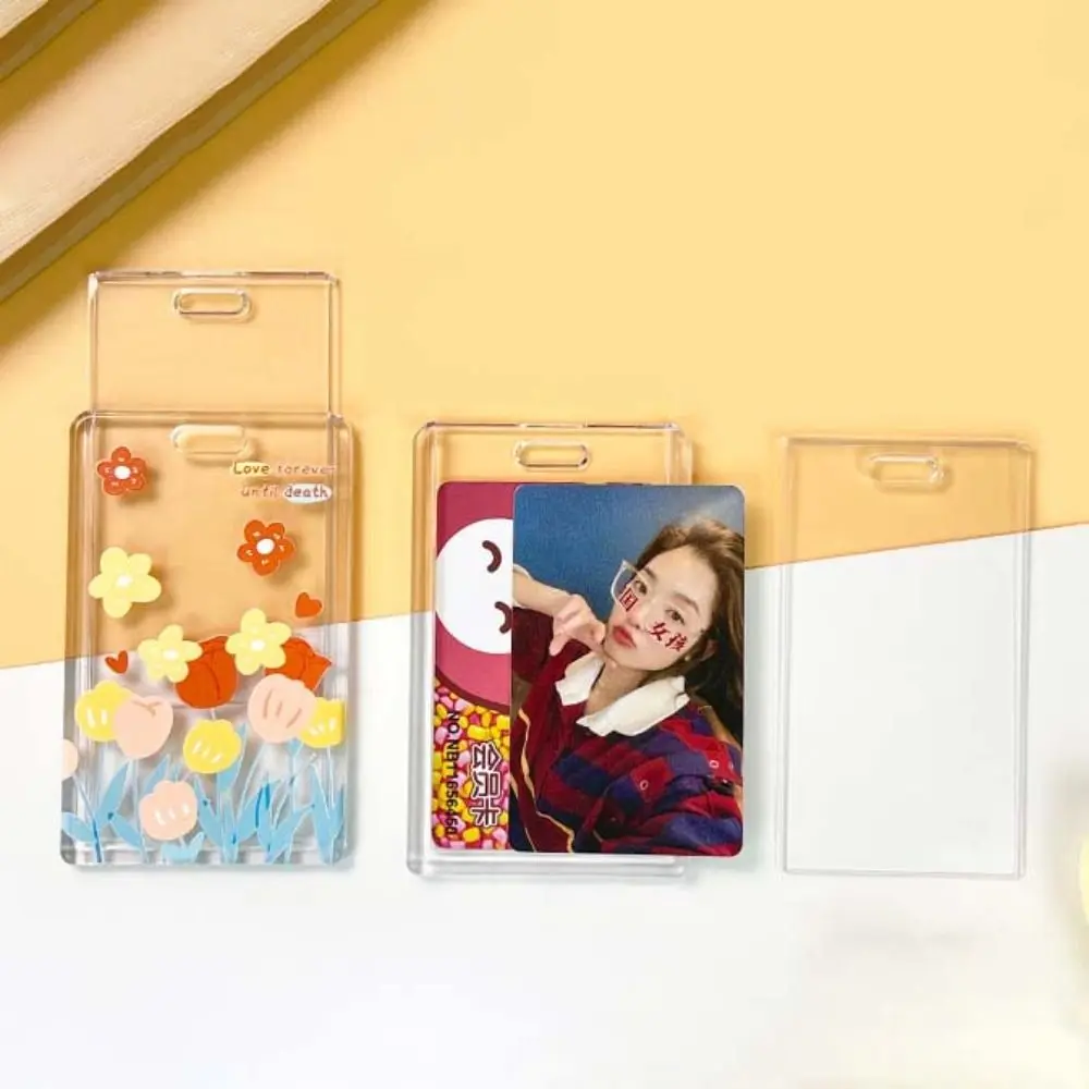 Hanging Neck Transparent Card Holder Keychain Double-sided Viewing Flower Card Case ID Credit Card Holder Card Access Control