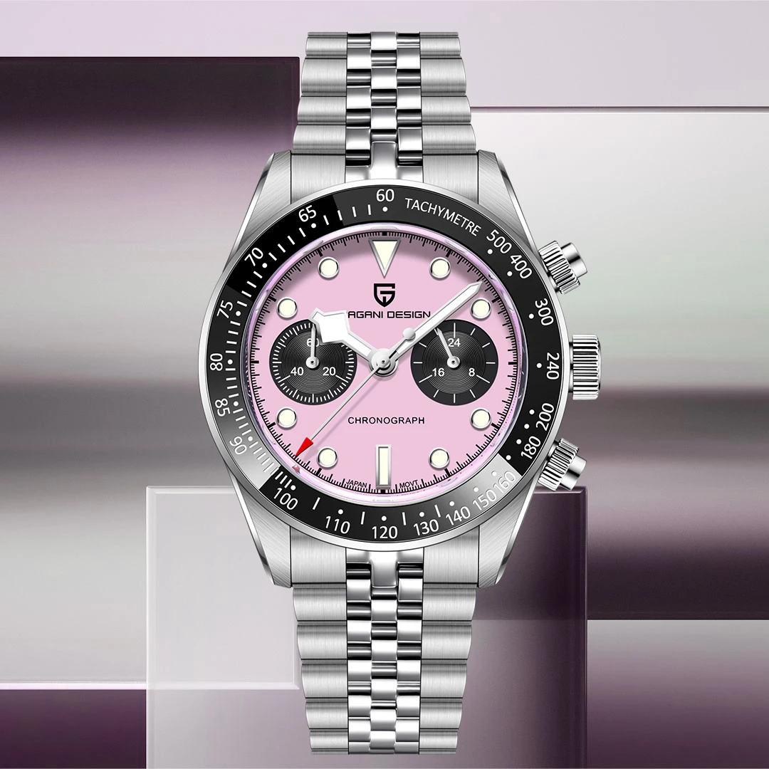 Relojes PAGANI DESIGN para hombre, nuevo reloj de cuarzo de lujo con cronógrafo y esfera de Panda BB rosa para hombre, reloj resistente al agua VK64 Movt 2026