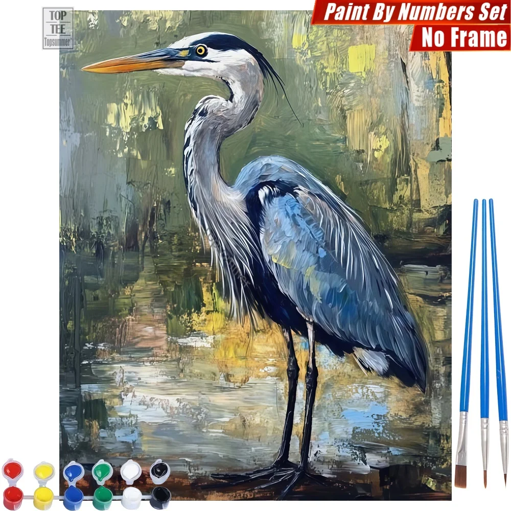 Kit de Peinture à l'Huile Numérique DIY Heron Water Composed - Heron Water Demeanor Creative Family Fun Cadeau de Saint-Valentin pour petite amie
