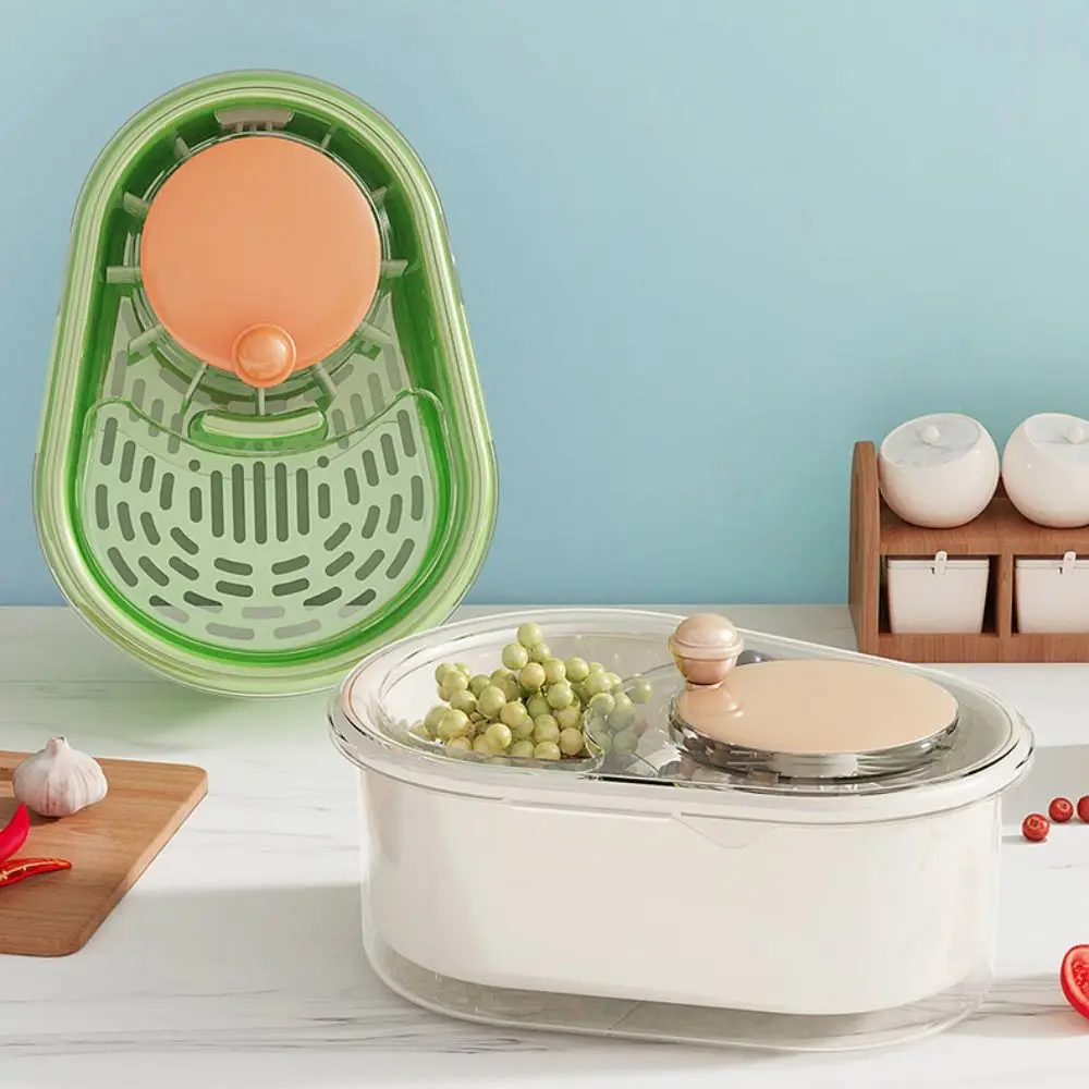 Manual Vegetable Fruits Cleaner Basket Hand Crank Large Capacity Salad Spinner Labor-saving with Washing Brush