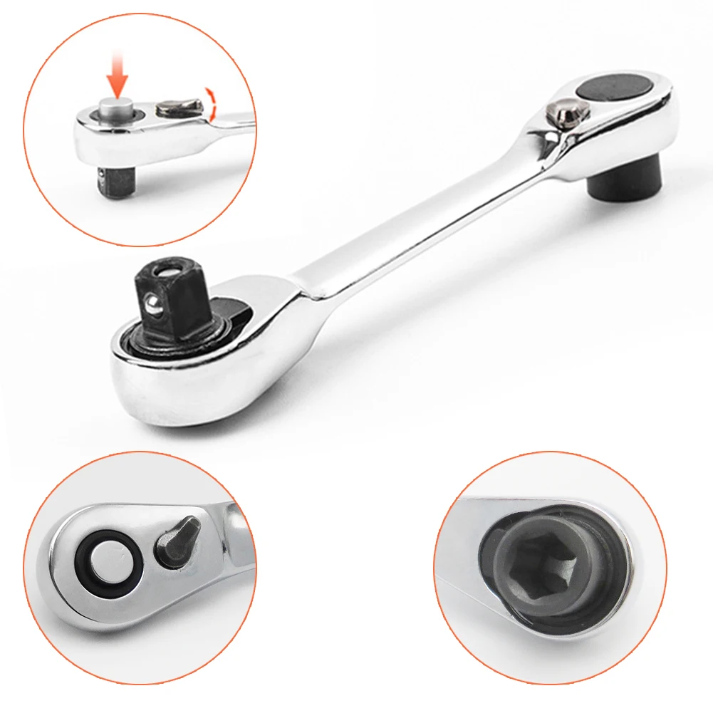 Llave de trinquete de enchufe rápido de doble punta, destornillador de 72 dientes, llaves dinamométricas hexagonales, llave ajustable de doble uso, herramientas de reparación manual