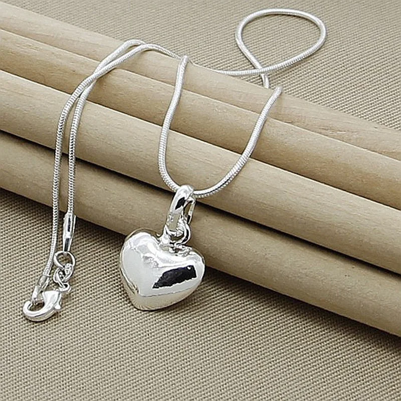 hot sale Silver color Solid Heart Necklace 18-30 Inch Snake Chain For Women Girl Wedding Charm Fashion Jewelry luxury