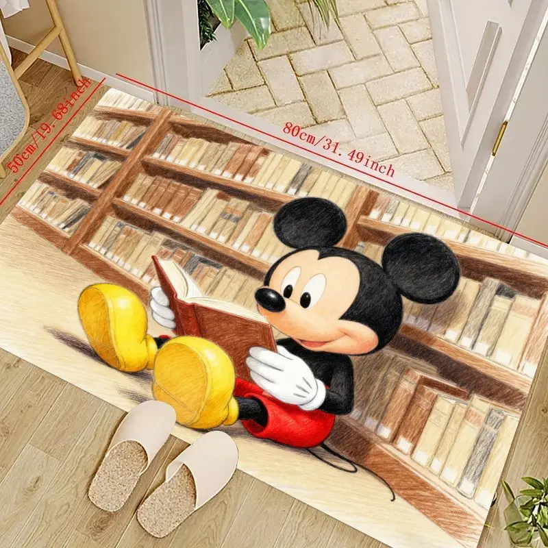 

1 шт., книжная полка для чтения с Микки Маусом Диснея, мультяшный напольный коврик 80x50 см, милый нескользящий моющийся коврик для гостиной, спальни, ребенка