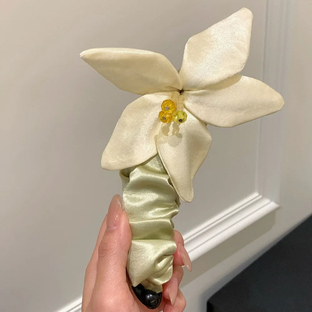 

Fashion Non-Slip Satin Banana Clip Fabric High Ponytail Flower Hair Clip Hair Accessories Large Size Flower Hairpin Daily