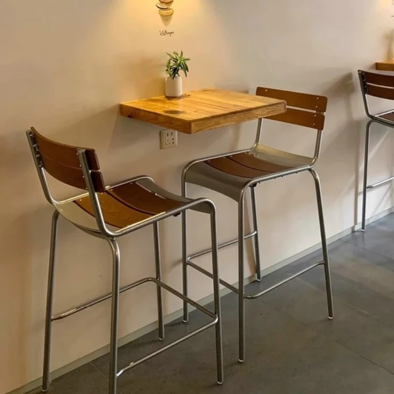 

Mid Century Bar Stool with Backrest Minimalist Dining Stool High Counter Chair for Kitchen Island Elegant Industrial Style Seat