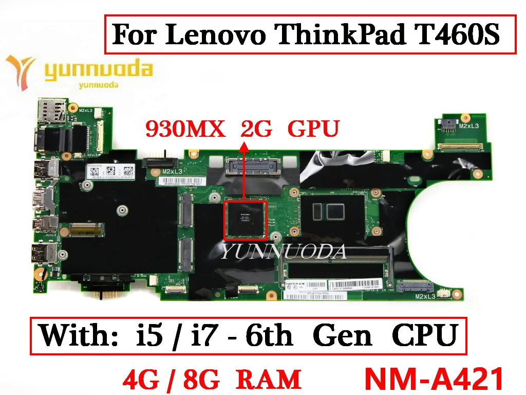 

NM-A421 For Lenovo ThinkPad T460S Laptop Motherboard with i3 i5 i7 6th Gen CPU 4G 8G RAM 930MX 2G GPU 100% Tested