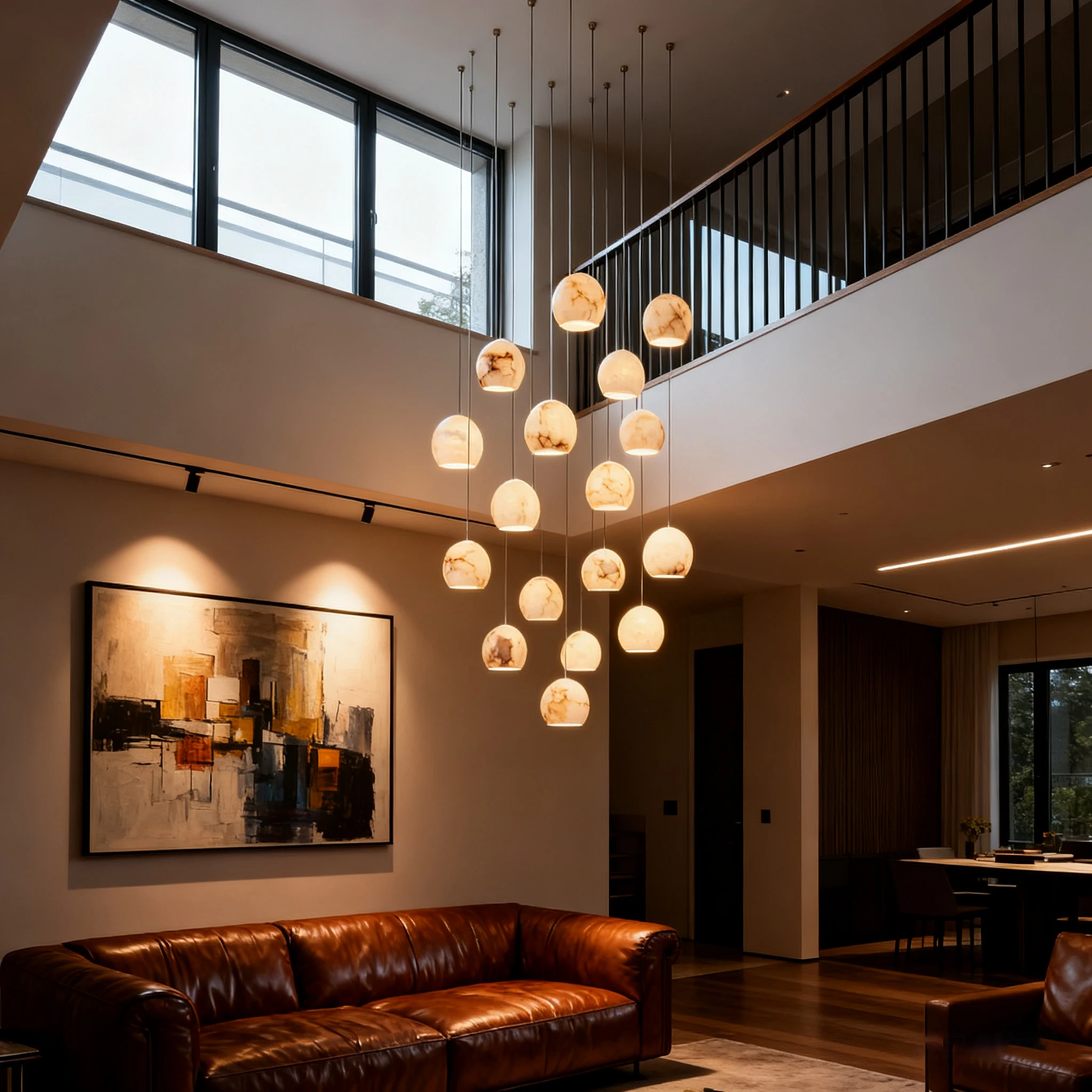 REVEN Minimalist Nordic Ceiling Light Luster Modern Pendant Lamp Dimmable Adjustable Chain Marble Metal for Restaurant