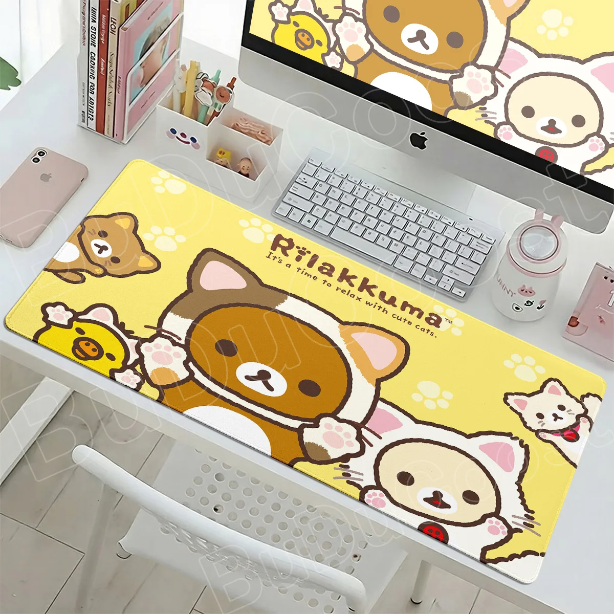 Pink Rilakkuma Office Laptop Non-slip Deskmat XXL Speed Gamer Keyboard Carpet Washable Kawaii Anime Little Bear Rubber Mouse Pad