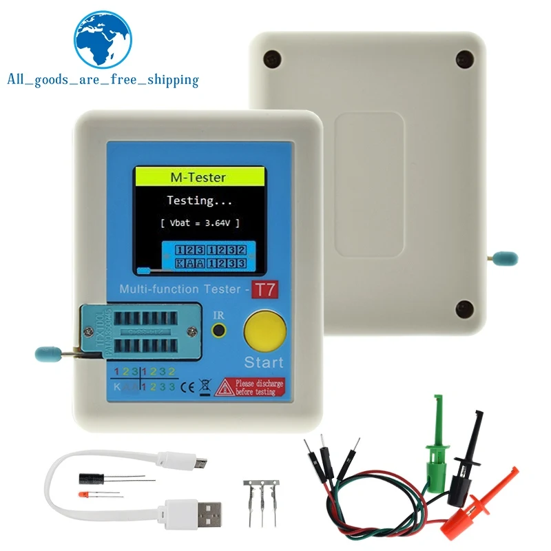 LCR-T7 T7 Transistor Tester TFT Diode Triode Capacitance Meter LCR ESR Meter NPN PNP MOSFET IR Multifunction Tester Multimeter