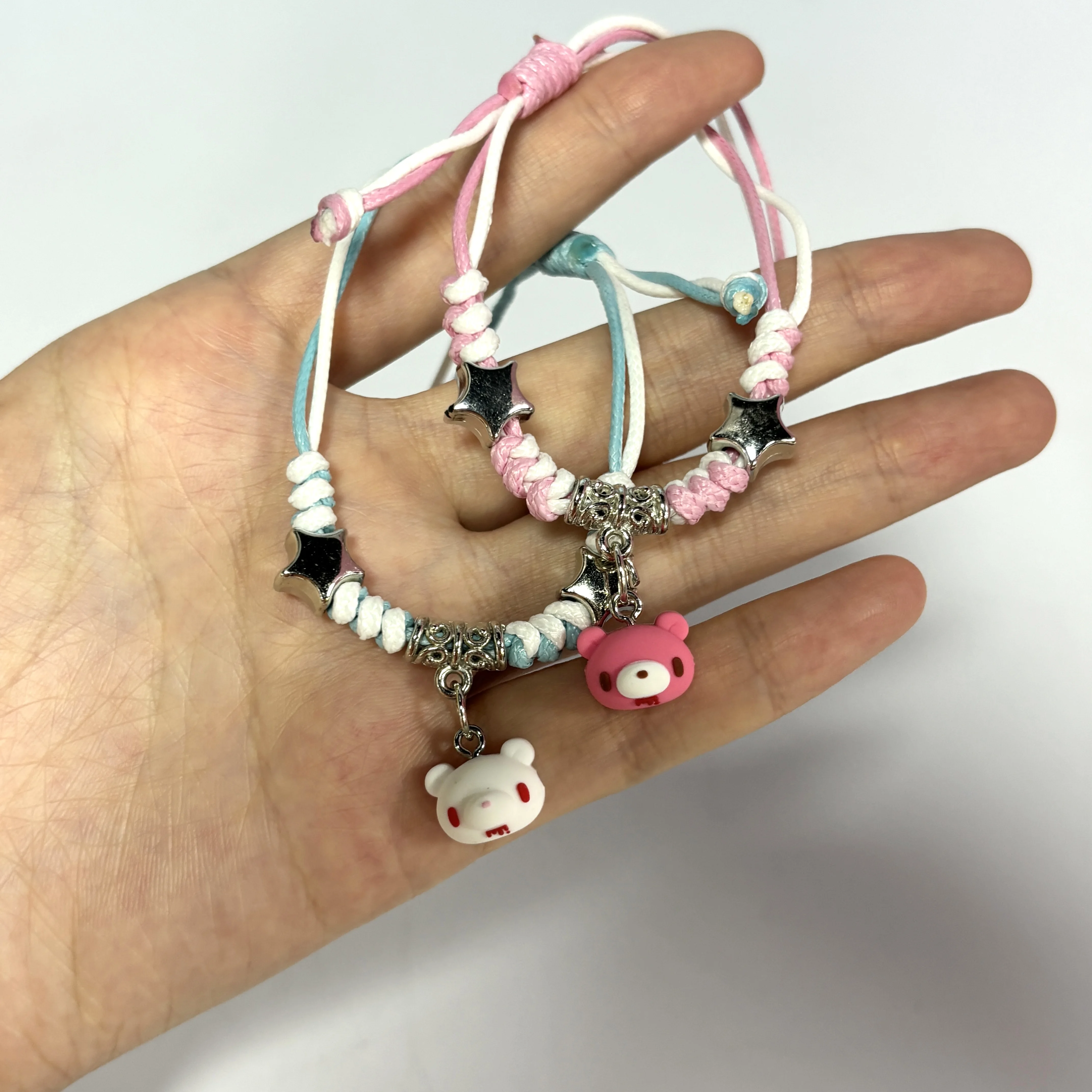 Kawaii Pink Blue Bear Charm Braided Bracelet Adjustable Hand Rope Star Beads Aesthetic Girlfriend Friendship Jewelry